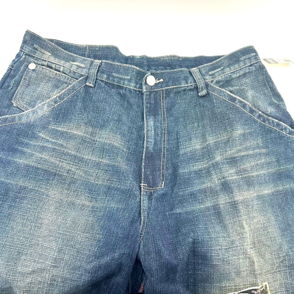 Makaveli Branded Tupac Shakur Baggy Graphic Jeans Mens 40x34 Blue Denim Rap Wear